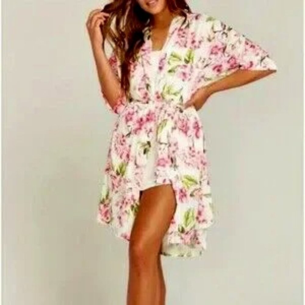Show Me Your MuMu Robe Brie Short Floral Garden of Blooms Belted Boho Bridal